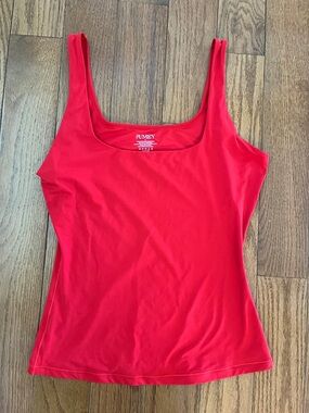 Pumiey Red Square Neck Tank Stretchy Top Women's S
